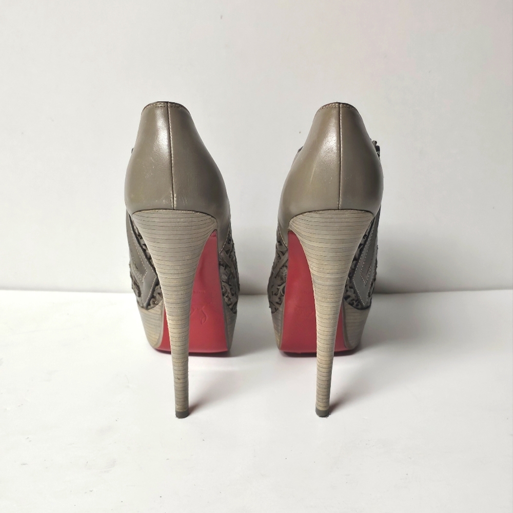 Christian Louboutin Brown Laser-Cut Leather Pampas 150 Peep Toe Ankle Boots Size - Picture 4 of 9